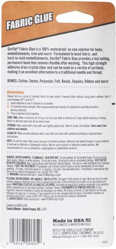 Gorilla Waterproof Fabric Glue 2.5 Ounce Tube, Clear, (Pack of 1) in Kuwait