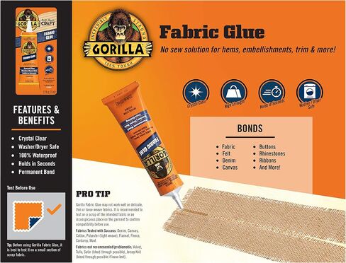 Gorilla Waterproof Fabric Glue 2.5 Ounce Tube, Clear, (Pack of 1) in Kuwait