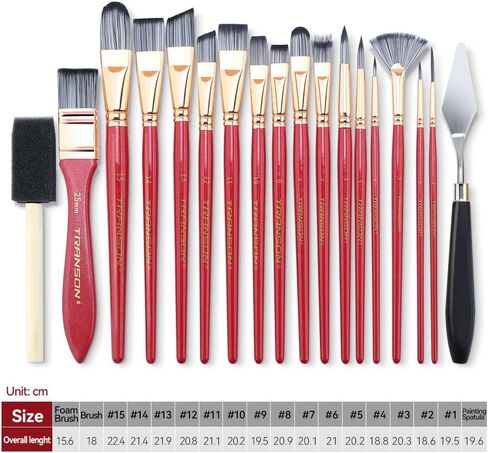 Transon Art Paint Brush Kit 16 فرش الطلاء مع ملعقة فرشاة الرغوة وعلبة الفرشاة للزيت ، والأكريليك ، والألوان المائية ، والغواش ، والرسم الأسود in Kuwait