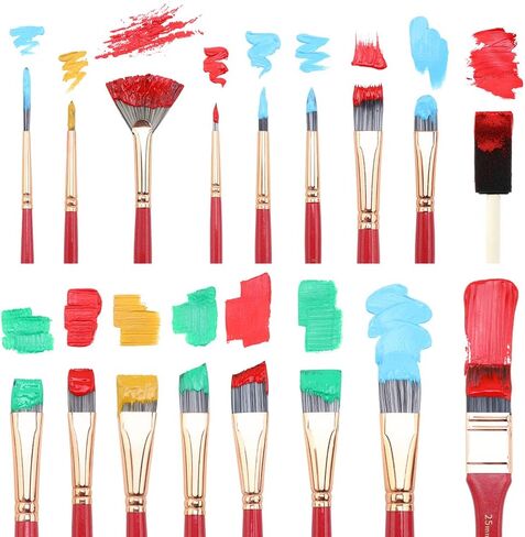 Transon Art Paint Brush Kit 16 فرش الطلاء مع ملعقة فرشاة الرغوة وعلبة الفرشاة للزيت ، والأكريليك ، والألوان المائية ، والغواش ، والرسم الأسود in Kuwait