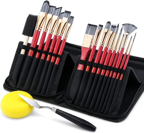 Transon Art Paint Brush Kit 16 فرش الطلاء مع ملعقة فرشاة الرغوة وعلبة الفرشاة للزيت ، والأكريليك ، والألوان المائية ، والغواش ، والرسم الأسود in Kuwait