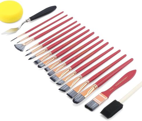 Transon Art Paint Brush Kit 16 فرش الطلاء مع ملعقة فرشاة الرغوة وعلبة الفرشاة للزيت ، والأكريليك ، والألوان المائية ، والغواش ، والرسم الأسود in Kuwait