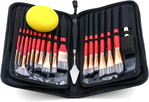Transon Art Paint Brush Kit 16 فرش الطلاء مع ملعقة فرشاة الرغوة وعلبة الفرشاة للزيت ، والأكريليك ، والألوان المائية ، والغواش ، والرسم الأسود in Kuwait