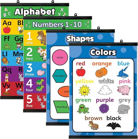 Palace Learning 4 pack - ABC Alphabet + Numbers 1-10 + Shapes + Colors Poster Set - Toddler Educational Charts (LAMINATED, 18" x 24") in Kuwait
