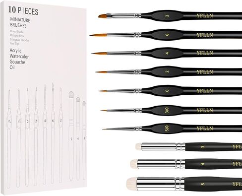 Dry Brush Miniature Painting Drybrush Set, 5 Sizes (#1, #2, #3, #4, #5) Animal Hair Brushes for Advanced & Professional Art, Black in Saudi Arabia