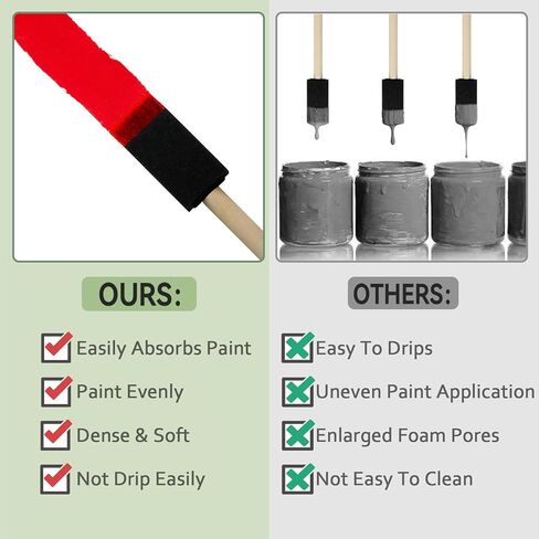 40 Pcs 1'' Foam Paint Brushes, Sponge Paint Brush, Wooden Handles Foam Brush, Sponge Brushes for Painting, Craft, Staining, Varnish, Touch Up in Kuwait