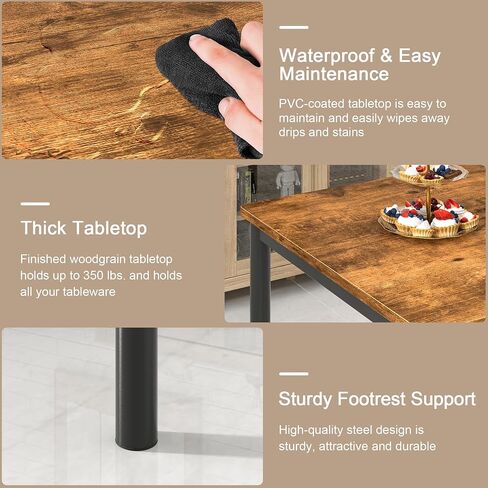 VECELO 5 Piece Dining Table & Chairs Set for 4, Rectangular Pub Dinette with 4 Stools, Kitchen Furniture MDF Board and Metal Frame, Space-Saving, Apartment, Black in Saudi Arabia