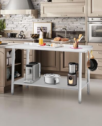 Stainless Steel Prep Table, NSF Commercial Work Table 72 x 30 x 35 Inches with Undershelf, Stainless Steel Table for Food Prep & Work, Heavy Duty for Kitchen, Restaurant, Hotel, Silver in Kuwait