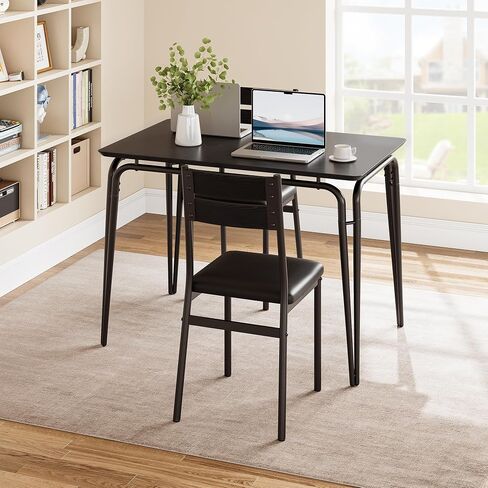 GarveeHome Dining Table for 2, Small Table and Chairs Set of 2, Square Dinette Set for 2, 3 Piece Kitchen & Dining Room Sets for Small Space (White, Table with 2 Upholstered Chairs) in Kuwait