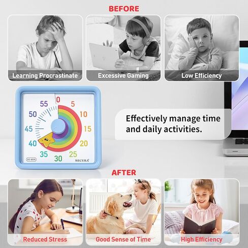 Secura 60-Minute Visual Timer for Kids, Time Clocks, Countdown Timer for Office Kitchen, Classroom Timer for Kids, Silent Time Management Tool (Navy Blue & Navy Blue) in Saudi Arabia