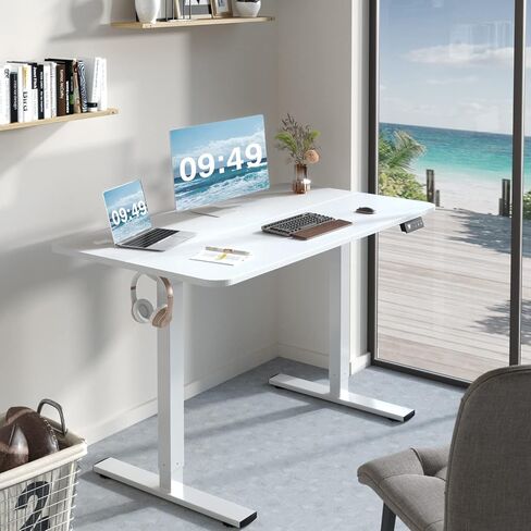 Furmax Electric Height Adjustable Standing Desk Large 55 x 24 Inches Sit Stand Up Desk Home Office Computer Desk Memory Preset with T-Shaped Metal Bracket, Black in Saudi Arabia
