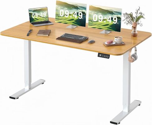 Furmax Electric Height Adjustable Standing Desk Large 55 x 24 Inches Sit Stand Up Desk Home Office Computer Desk Memory Preset with T-Shaped Metal Bracket, Black in Saudi Arabia