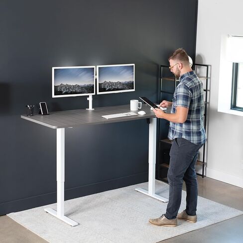 Vivo Electric 60 × 24 بوصة محطة عمل مكتب دائمة ، ضبط ارتفاع وحدة تحكم الذاكرة ، سلسلة 1B ، أعلى قطعة واحدة ، إطار أسود ، مكتب kit-1b6b in Kuwait