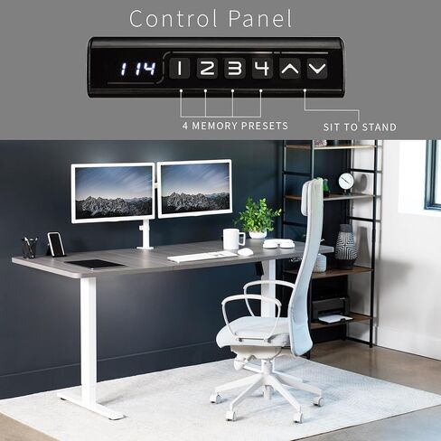 Vivo Electric 60 × 24 بوصة محطة عمل مكتب دائمة ، ضبط ارتفاع وحدة تحكم الذاكرة ، سلسلة 1B ، أعلى قطعة واحدة ، إطار أسود ، مكتب kit-1b6b in Kuwait