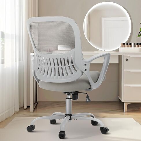 Sweetcrispy Office Computer Desk Managerial Executive Chair, Ergonomic Mid-Back Mesh Swivel Rolling Work with Wheels, Comfortable Lumbar Support, Comfy Arms for Home, Bedroom, Study, Student, Black in Saudi Arabia