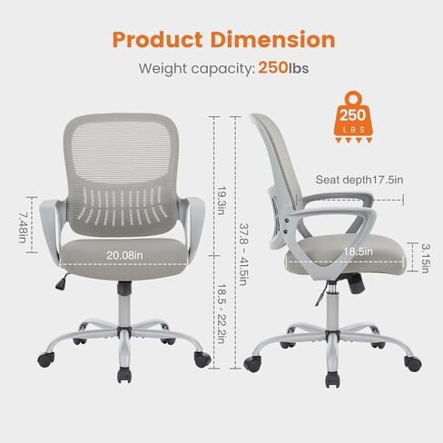 Sweetcrispy Office Computer Desk Managerial Executive Chair, Ergonomic Mid-Back Mesh Swivel Rolling Work with Wheels, Comfortable Lumbar Support, Comfy Arms for Home, Bedroom, Study, Student, Black in Saudi Arabia