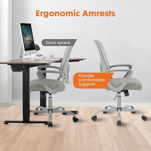 Sweetcrispy Office Computer Desk Managerial Executive Chair, Ergonomic Mid-Back Mesh Swivel Rolling Work with Wheels, Comfortable Lumbar Support, Comfy Arms for Home, Bedroom, Study, Student, Black in Saudi Arabia