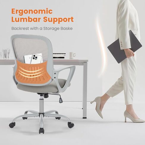 Sweetcrispy Office Computer Desk Managerial Executive Chair, Ergonomic Mid-Back Mesh Swivel Rolling Work with Wheels, Comfortable Lumbar Support, Comfy Arms for Home, Bedroom, Study, Student, Black in Saudi Arabia