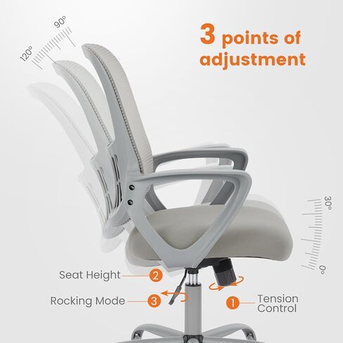 Sweetcrispy Office Computer Desk Managerial Executive Chair, Ergonomic Mid-Back Mesh Swivel Rolling Work with Wheels, Comfortable Lumbar Support, Comfy Arms for Home, Bedroom, Study, Student, Black in Saudi Arabia