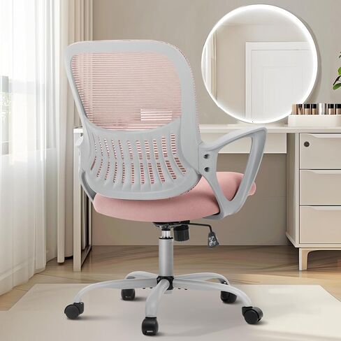 Sweetcrispy Office Computer Desk Managerial Executive Chair, Ergonomic Mid-Back Mesh Swivel Rolling Work with Wheels, Comfortable Lumbar Support, Comfy Arms for Home, Bedroom, Study, Student, Black in Saudi Arabia