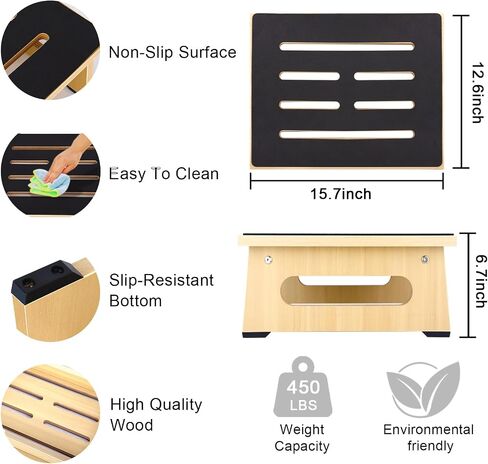 One Step Stool for Adults Seniors with Non-Slip Rubber Step Surface, 5.5" Heavy Duty Wooden Stepping Stools with 450 LBS Capacity for Bedroom Kitchen Bathroom, Bed Steps for High Beds, Bedside Support in Saudi Arabia