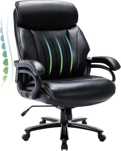Big and Tall Office Chair 400lbs-Heavy Duty Executive Desk Chair with Extra Wide Seat, High Back Ergonomic Leather Computer Chair with Tilt Rock&Tension, Padded Armrests-Black in Saudi Arabia