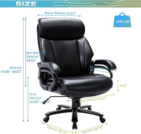 Big and Tall Office Chair 400lbs-Heavy Duty Executive Desk Chair with Extra Wide Seat, High Back Ergonomic Leather Computer Chair with Tilt Rock&Tension, Padded Armrests-Black in Saudi Arabia