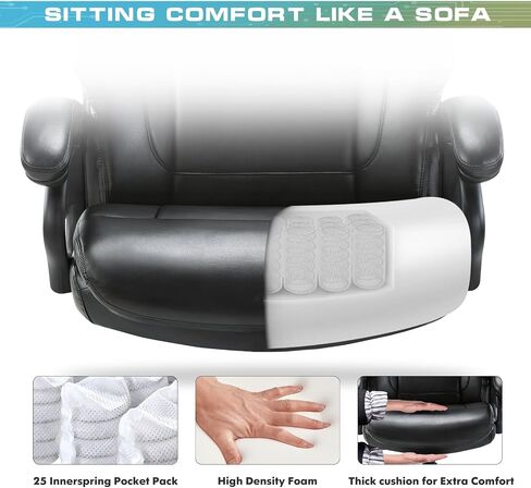 Big and Tall Office Chair 400lbs-Heavy Duty Executive Desk Chair with Extra Wide Seat, High Back Ergonomic Leather Computer Chair with Tilt Rock&Tension, Padded Armrests-Black in Saudi Arabia