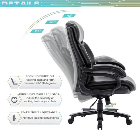 Big and Tall Office Chair 400lbs-Heavy Duty Executive Desk Chair with Extra Wide Seat, High Back Ergonomic Leather Computer Chair with Tilt Rock&Tension, Padded Armrests-Black in Saudi Arabia