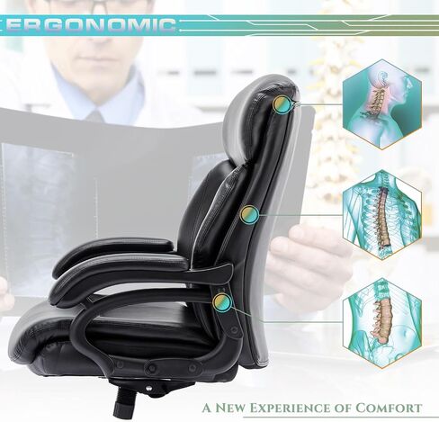Big and Tall Office Chair 400lbs-Heavy Duty Executive Desk Chair with Extra Wide Seat, High Back Ergonomic Leather Computer Chair with Tilt Rock&Tension, Padded Armrests-Black in Saudi Arabia