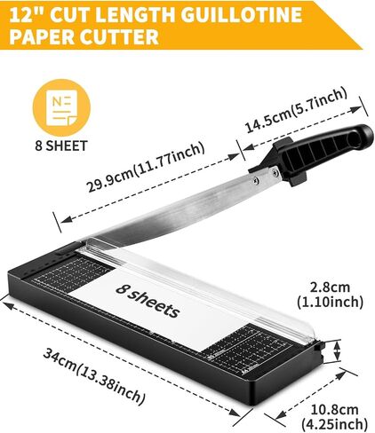 MAKEASY Paper Cutter 12 Inch, 8 Sheet Capacity, Heavy Duty Paper Cutter for Cardstock, Guillotine Paper Trimmer for Crafting, Classroom and Office in Saudi Arabia
