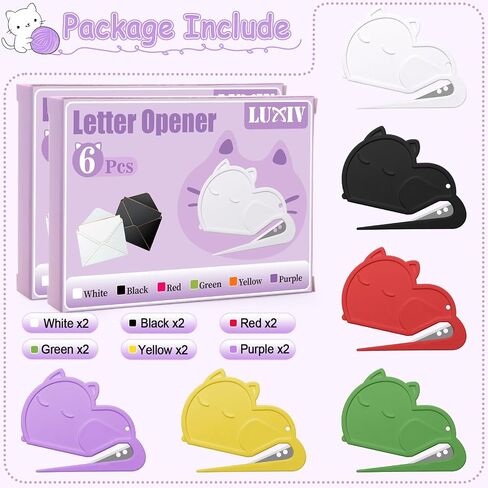 6 Pack Letter Opener Envelope Slitter Cat Shape, Luxiv Envelope Opener Slitter for Women, Men Mail Open Tool Mini Safe Letter Package Open Tool for Office, Home (6) in Kuwait
