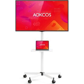 Rolling TV Stand - Mobile TV Stand on Wheels for 32-65 inch Flat/Curved TVs with Tilting, Height Adjustment Portable Rolling TV Cart Hold up to 88 Lbs for Livingroom, Bedroom, Office, Outdoor