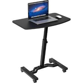 SHW Height Adjustable Mobile Laptop Stand Desk Rolling Cart, Height Adjustable from 28'' to 33'', Maple