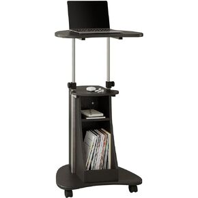 Techni Mobili Sit-to-Stand Rolling Adjustable Height Laptop Cart with Storage, Graphite, 22 x 16 x 46