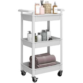 3-Tier Utility Rolling Cart with Cover Top Board, Mobile Utility Cart with Lockable Casters Multi-Functional Storage Trolley for Office, Bathroom, Kitchen, Garden, Laundry Room (Black)