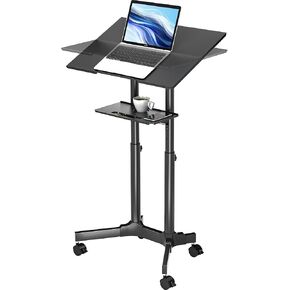 BONTEC Lecterns & Podiums Portable Mobile Standing Laptop Desk, Sit Stand Desk, Height Adjustable Home Office Classroom Pulpit Stand Up Desk Workstation, Rolling Table Laptop Cart with Storage Tray