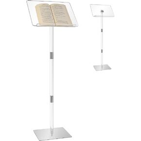 Podium Stand, Lecterns & Podiums, Acrylic Adjustable Angles with Metal Base, Podium for Church, Weddings, Classroom, Speech, 16" L x 12" W x 42.5" H (Clear)