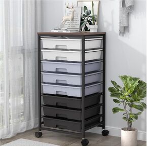 Rolling Storage Cart with Drawers,Utility Cart With 8 Drawers and Wooden Tabletop,Rolling Drawer Cart,Storage Drawer Cart for Living Room,Classroom,Bedroom,Bathroom,Dorm,Office,Purple