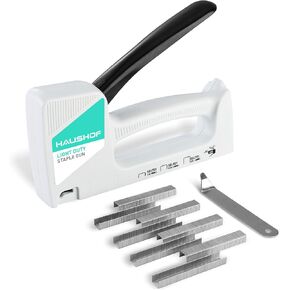 HAUSHOF Light Duty Staple Gun, Upholstery Staple Gun with 800PCS JT21 Staples and Stapler Remover, Fits JT21 Staple of 1/4'', 5/16'' & 3/8'', Used for Wood, Classroom, Crafts, DIY, Decoration (White)