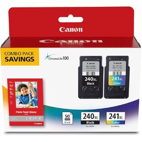 Canon PG-240 XL / CL-241 XL Genuine Ink Value Pack (2 Cartridges) with 50-Sheet Photo Paper, Compatible with MG2120/3120/4120/2220/3220/4220/3520/3620, MX372/392/432/452/472/512/522/532, TS5120