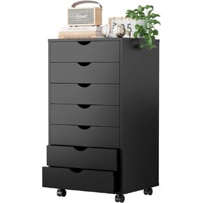OLIXIS 7 Drawer Chest Wood File Cabinet Rolling Organization Storage Dresser with Wheels for Home Office, White