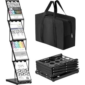 Tatuo 2 Pieces Foldable Magazine Rack Metal Catalog Literature Rack Portable 4 Pockets with Carrying Bag Brochure Stand Literature Display Holder Stand for Exhibition Trade Show