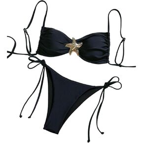 Milumia Women's 2 Pieces Set Solid Swimsuit Tie Side Bikini Set Swimwear for Beach