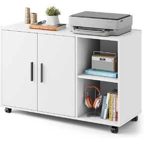 DEVAISE Office Storage Cabinet with Doors and Shelves, Lateral Printer Cabinet for Office Supplies and File Storage, Filing Cabinet for Home Office, Black