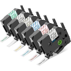 Replacement for Brother P-Touch Label Maker Tape TZe 12mm 0.47 Ribbon Laminated TZ Colored Refills Compatible with Brother P Touch PT-D210 D220 H110 1000 1280 D400 Cube, 1/2" x 26.2', 6 Pack