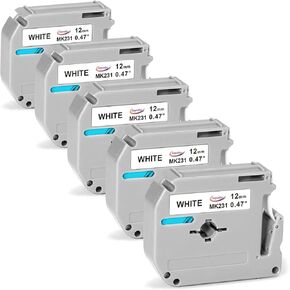 Anycolor M-K231 PTM95 Label Tape Replace for Brother P Touch M Tape 12mm 0.47 White, M-K231s MK231 M231 for Brother PT-M95 PT-70BM PT-90 PT-85 PT65 45 Label Maker Refills, 4 Pack