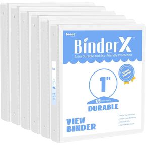 6 Pack Extra Durable 3 Ring Binders 1 inch, Sooez 1" Three Round Ring Binders with Pockets, Cute Customizable Clear View Cover for 8.5 x 11'' Letter Size Papers, Pastel School Office Supplies for Girl
