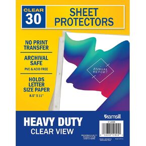 Samsill 100 Pack Heavy Duty Sheet Protectors, Crystal Clear, 8.5x11 Inch Page Protectors for 3 Ring Binder, Letter Size Protectors, Reinforced Holes, Clear Document Sleeve, Top Loading, Acid Free