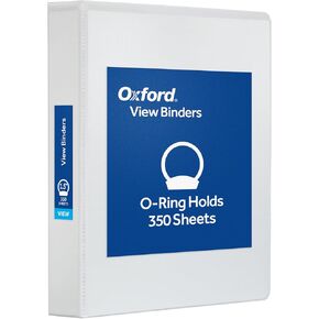 Oxford Ring Binders, 1" Round Ring Binders, View Binder, Covers on 3 Sides, XtraLife Hinge, Non-Stick, PVC-Free, White, 225 Sheet Capacity (1002512)